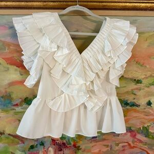 Ruffled V-Neck white Blouse